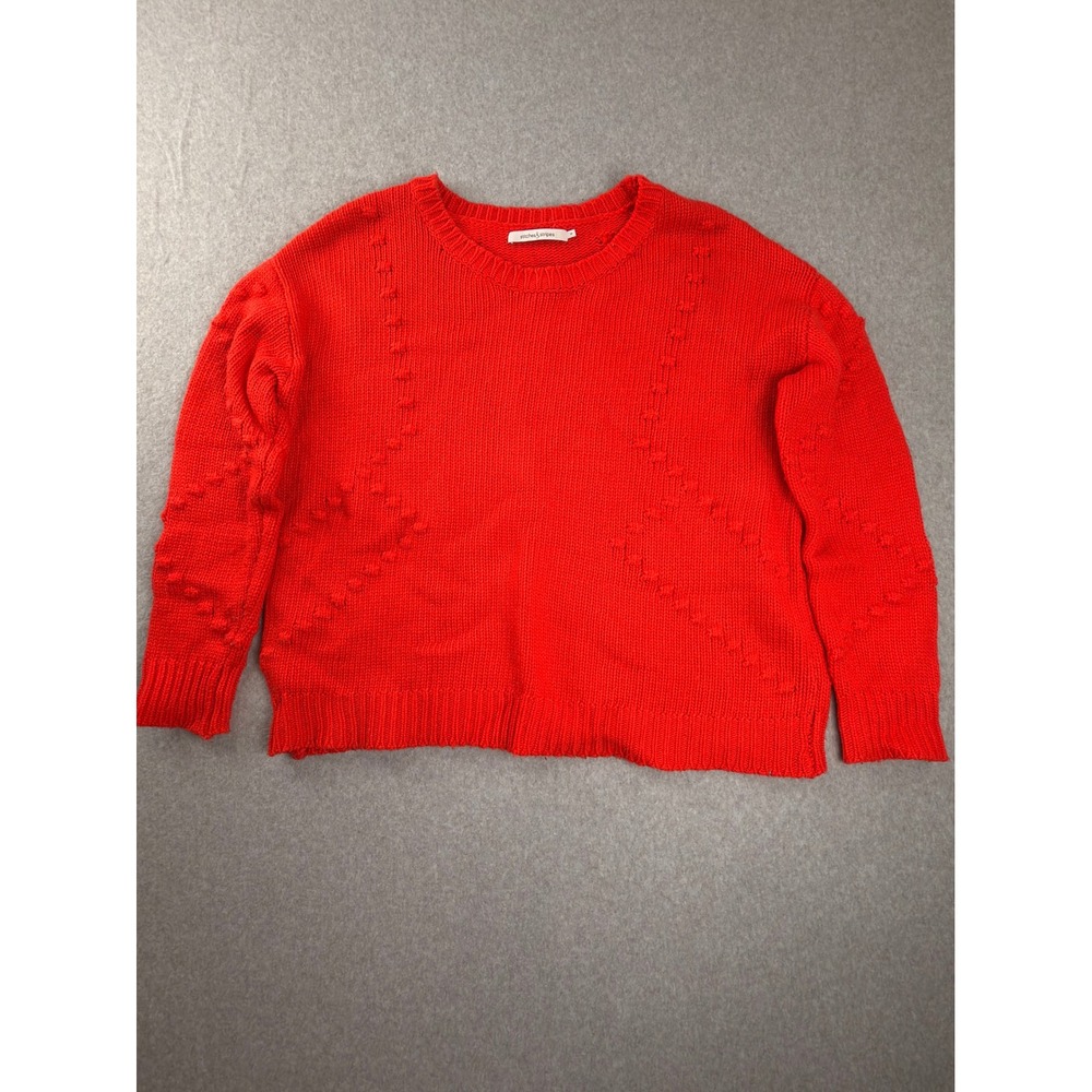Stitches & Stripes Red Bobble Knit Lambswool Blend Sweater Small Geometric Crew